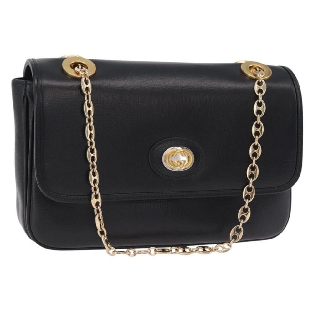 Gucci Marina Chain Flap Leather Black Leather Shoulder Bag Bag